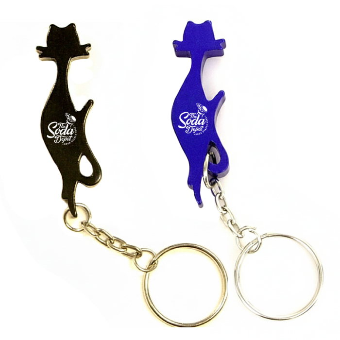 Imprinted Cat Shape Bottle Opener Key Chains