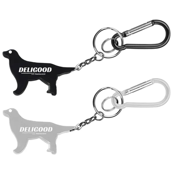 Imprinted Dog Shape Bottle Opener Key Chains with Carabiner