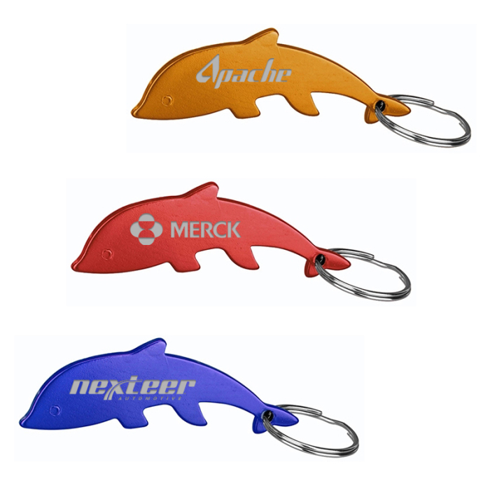 Imprinted Dolphin Shaped Bottle Opener Key Holders