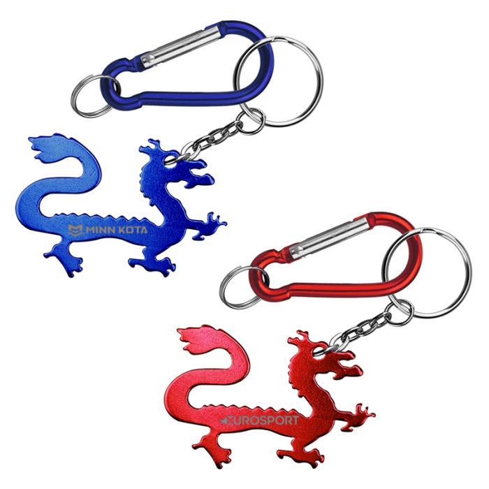 Imprinted Dragon Shape Bottle Openers with Key Chain and Carabiner