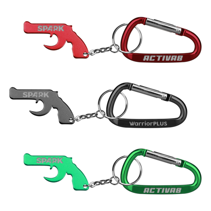 Imprinted Gun Shape Bottle Opener Key Chains and Carabiner
