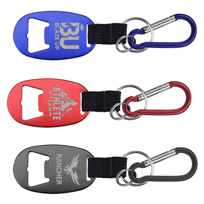 Imprinted Jumbo Size Oval Shape Bottle Openers with Strap and Carabiner