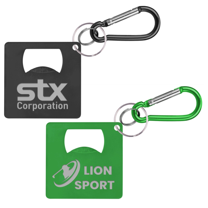 Imprinted Large Square Shape Bottle Openers with Carabiner
