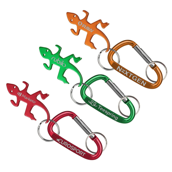 Imprinted Lizard Shaped Bottle Opener Key Holders and Carabiner
