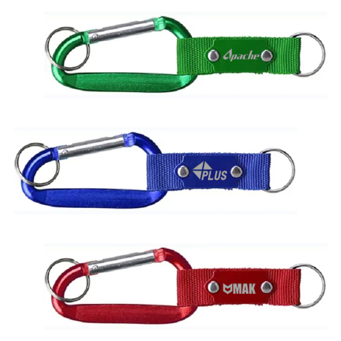 Imprinted Monster Carabiners with Key Ring and Strap with Metal Plate