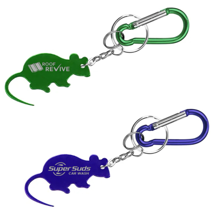 Imprinted Mouse Shape Bottle Opener Key Chains with Carabiner
