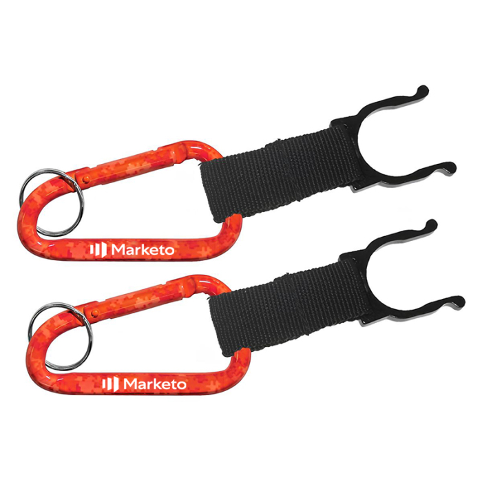 Imprinted Red Camouflage Carabiner Water Bottle Holders with Split Ring