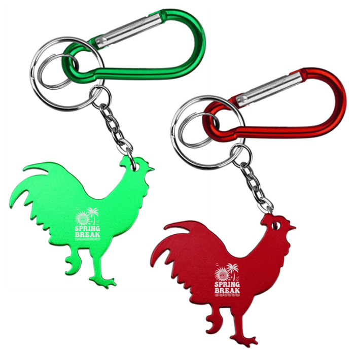 Imprinted Rooster Shape Bottle Openers with Key Chain and Carabiner