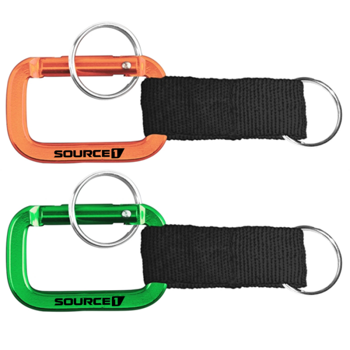 Imprinted Square Shaped Carabiners with Strap and Key Ring
