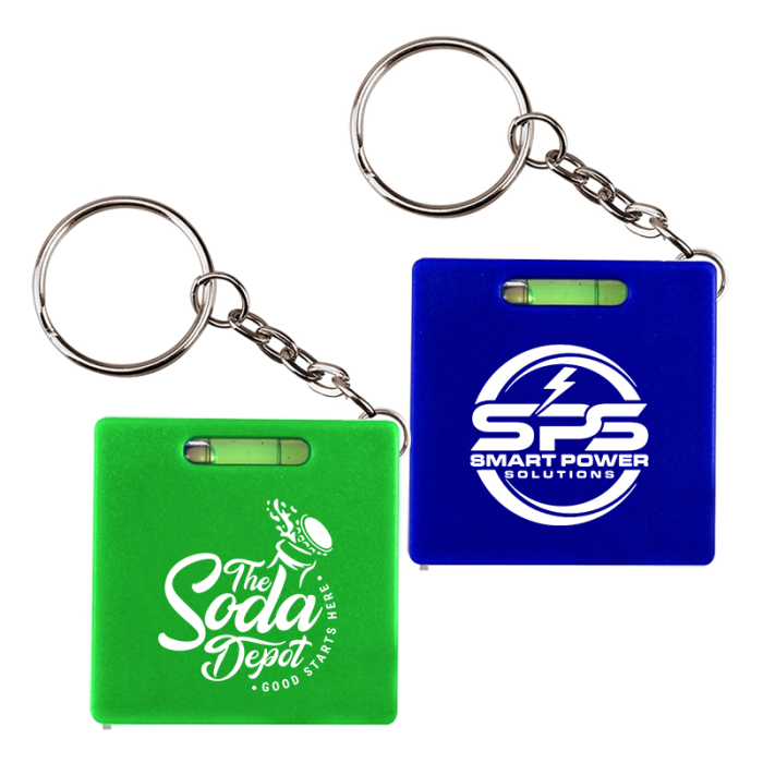 Imprinted Square Tape Measures with Level Key Chain