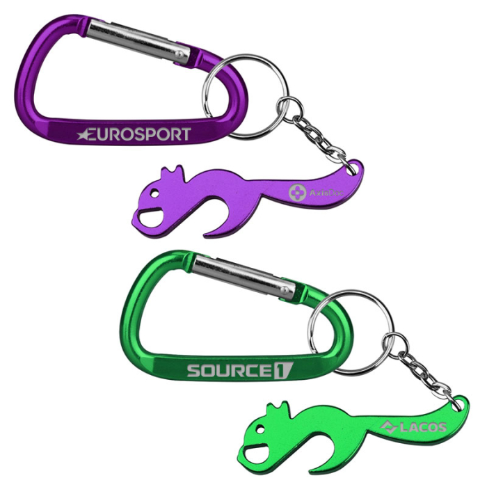 Imprinted Squirrel Shape Bottle Openers with Carabiner