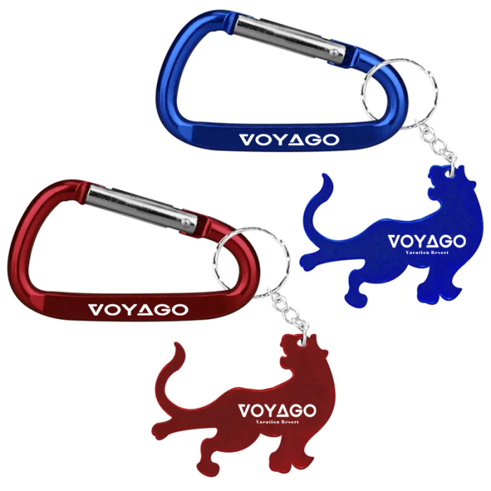 Imprinted Tiger Shape Bottle Opener Key Chains with Carabiner