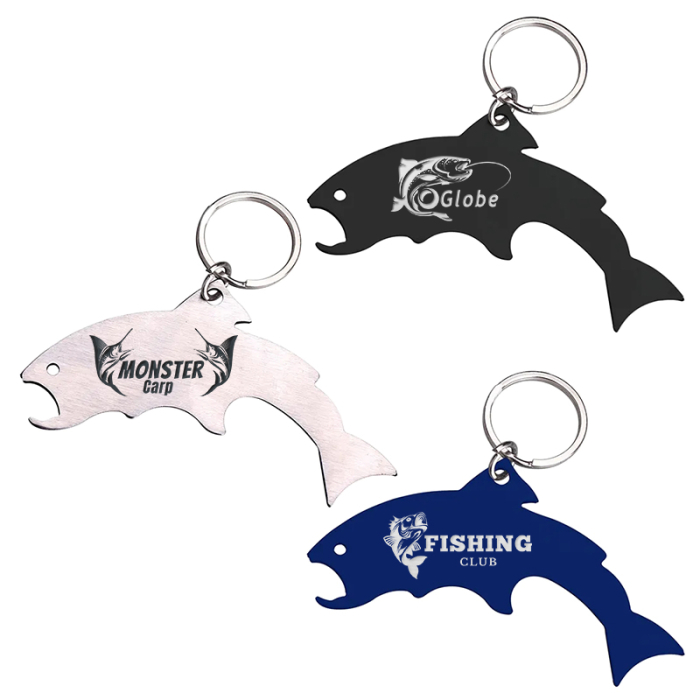Imprinted Trout Shaped Stainless Steel Bottle Openers with Key Ring