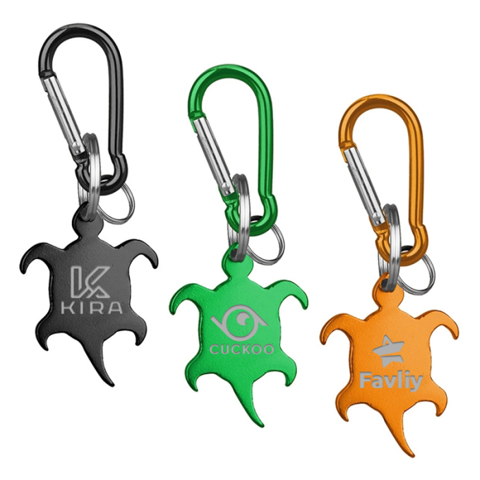 Imprinted Turtle Shaped Bottle Opener Key Holders and Carabiner