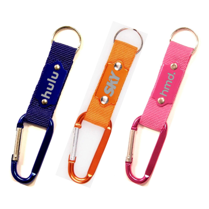 Personalized Aluminum Carabiners with Strap and Metal Plate