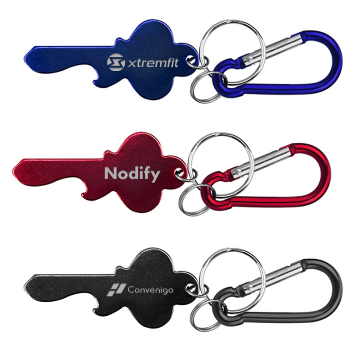 Personalized Key Shape Bottle Opener Key Rings with Carabiner