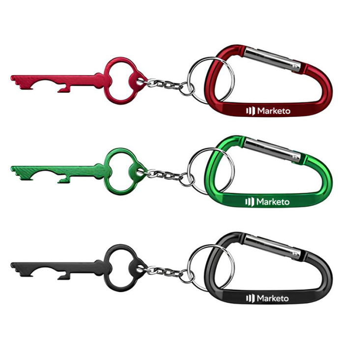 Personalized Key Shaped Aluminum Bottle Openers with Keychain and Carabiner