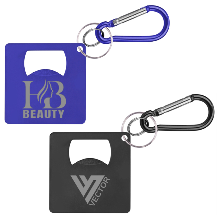 Personalized Large Square Shaped Bottle Openers with Carabiner