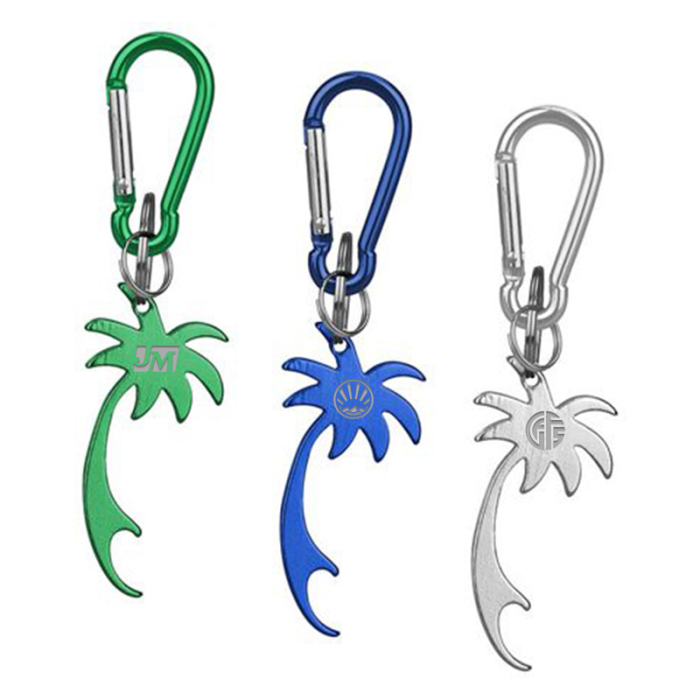 Personalized Palm Tree Shaped Bottle Opener Key Holders and Carabiner