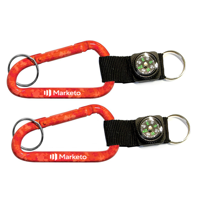 Personalized Red Camouflage Carabiners with Compass with Split Ring