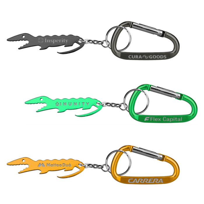 Promotional Alligator Shaped Bottle Opener Keychains with Carabiner