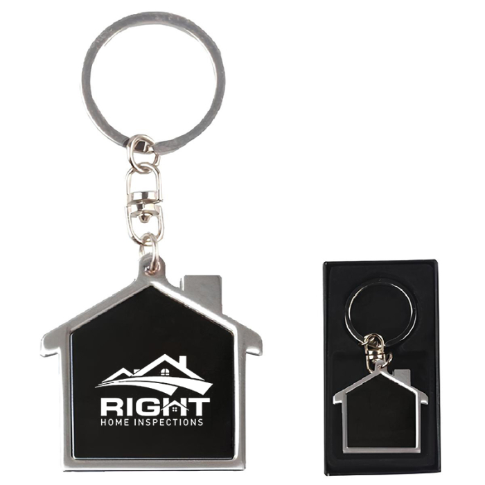 Promotional Chrome House shape Metal Key Holders with Gift Case