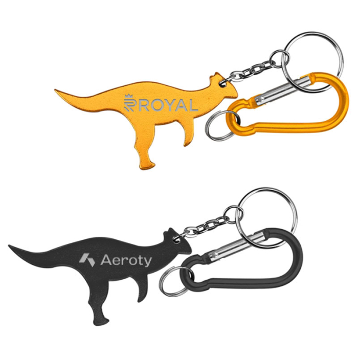 Promotional Dinosaur Shaped Aluminum Bottle Openers with Carabiner