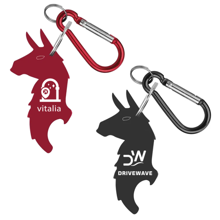 Promotional Llama Shape Bottle Opener Key Rings with Carabiner
