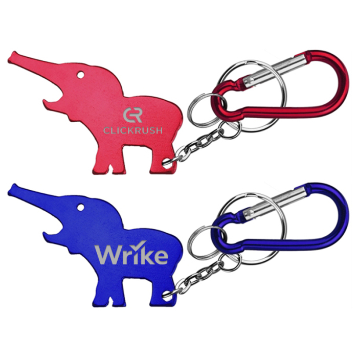 Promotional Metal Elephant Shape Bottle Openers with Key Ring and Carabiner