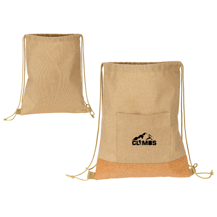 Custom Imprinted Carina RPET and Cork Drawstring Backpacks