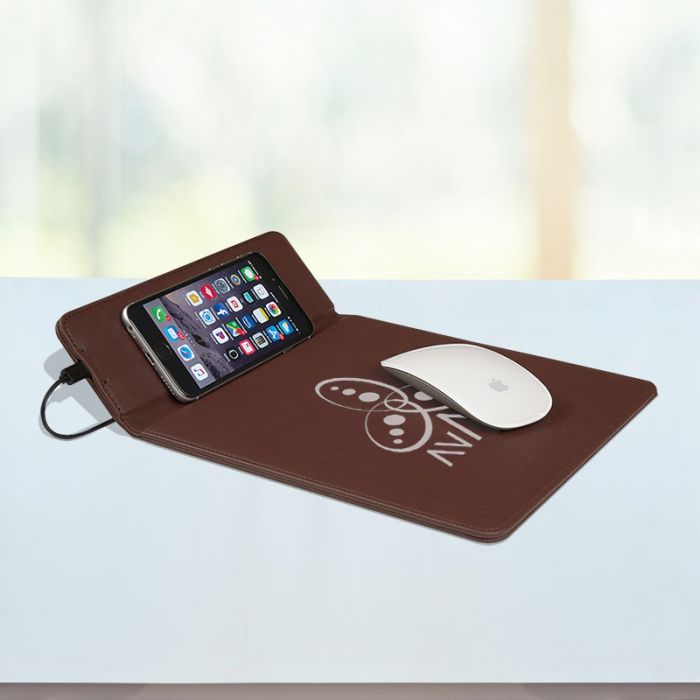 Custom Imprinted Wireless Charging Mouse Pad With Phone Stand