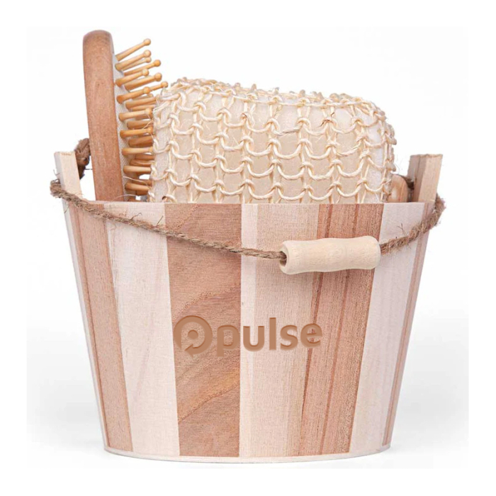 Custom Printed Bamboo Bucket Bath and Massage Sets - 5 Pieces