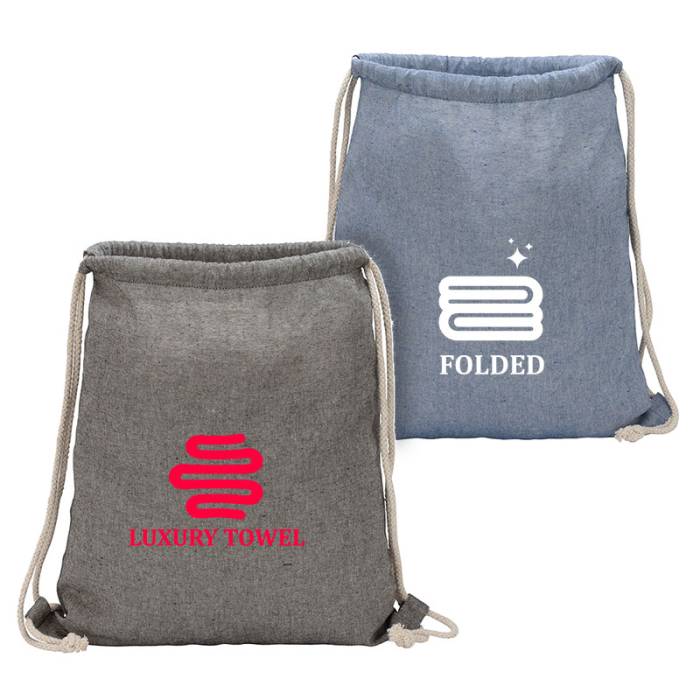 Imprinted Huron Recycled Cotton Drawstring Totes