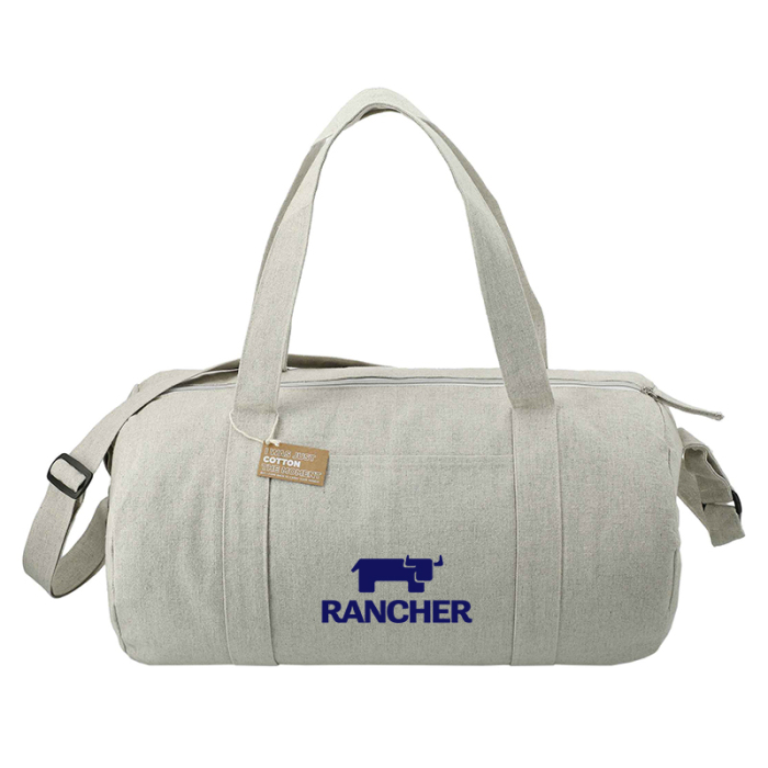 Imprinted Repose 10 Oz Recycled Cotton Barrel Duffels