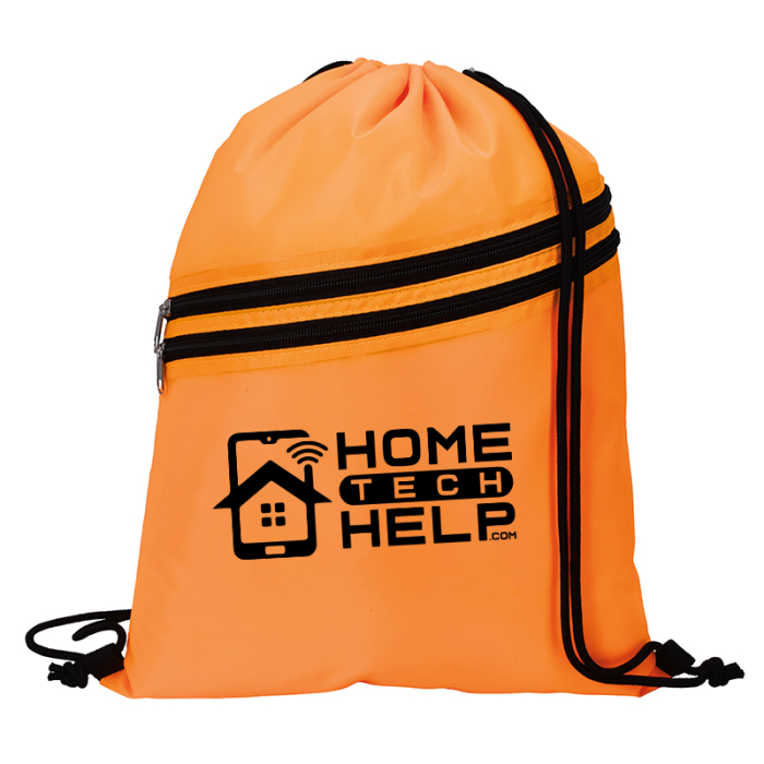 Promotional Neon MultiZippered Drawstring Backpacks