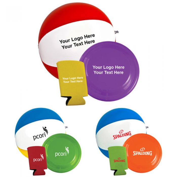 Custom Printed Beach Fun Kit with Flyer, Beach Ball & Pocket Can Holders