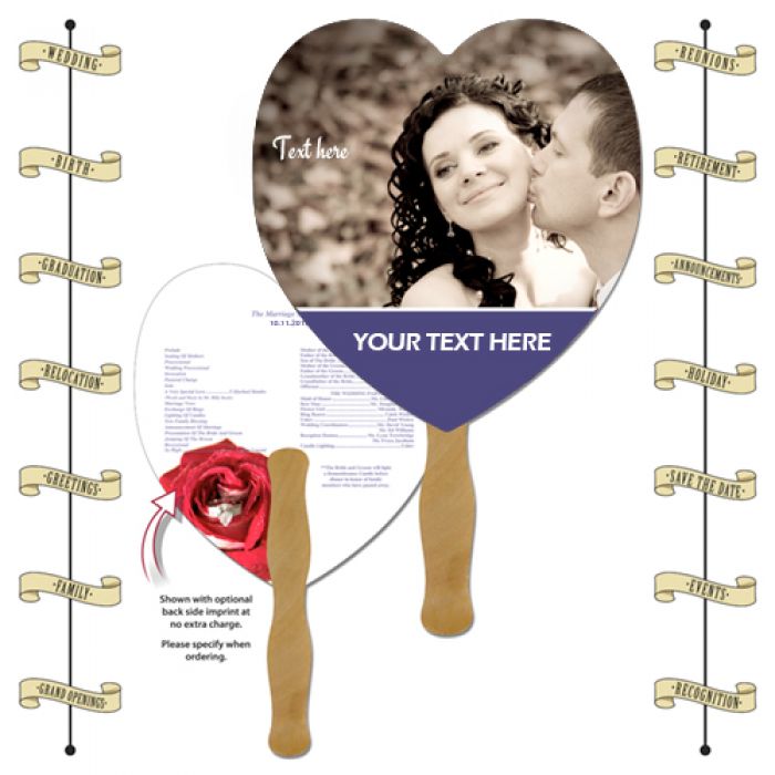 8.5x8 Inch Promotional Heart Shaped Laminated Announcement Hand Fans