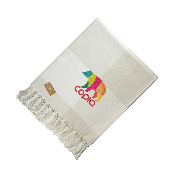 Custom Imprinted Field & Co 100 Organic Cotton Check Throw Blankets