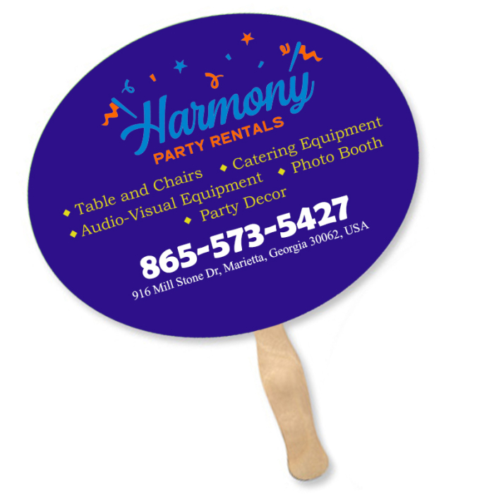 Custom Imprinted Horizontal Oval Lightweight Single Sided Paper Hand Fans 