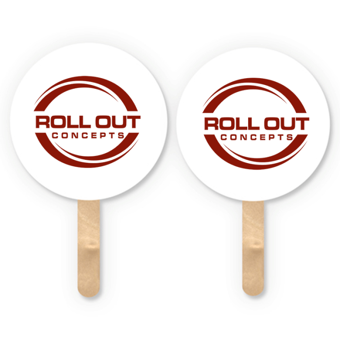 Custom Mini Round Shape Sandwich Hand Fans with Wood Stick Handle
