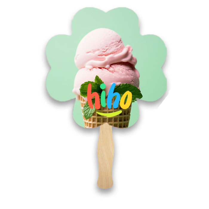 Custom Printed Lightweight Two Sided Single Paper Clover Shape Hand Fans 