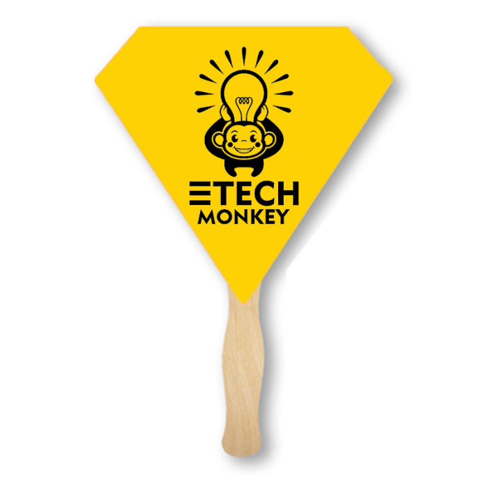 Custom Printed Lightweight Two Sided Single Paper Gem Shape Hand Fans 