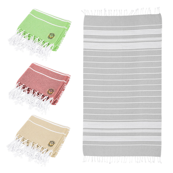 Custom Printed Recycled Cotton Beach Blankets with Tassel Fringe