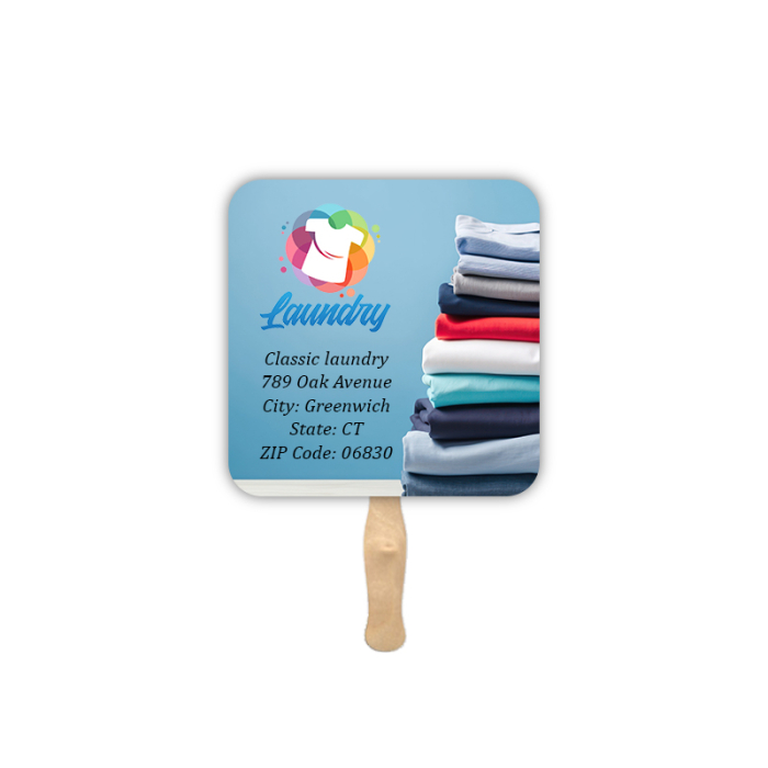 Custom Printed Rounded Square Shape Two Sided Lightweight Single Paper Hand Fans 