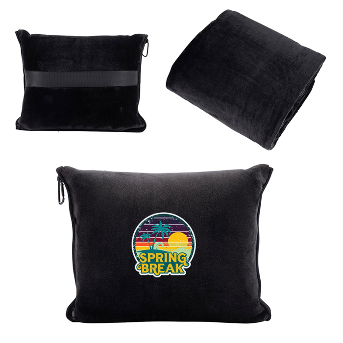 Customized Cuddle Micro Plush Travel Blankets with Attachable Hood and Pillow Cases