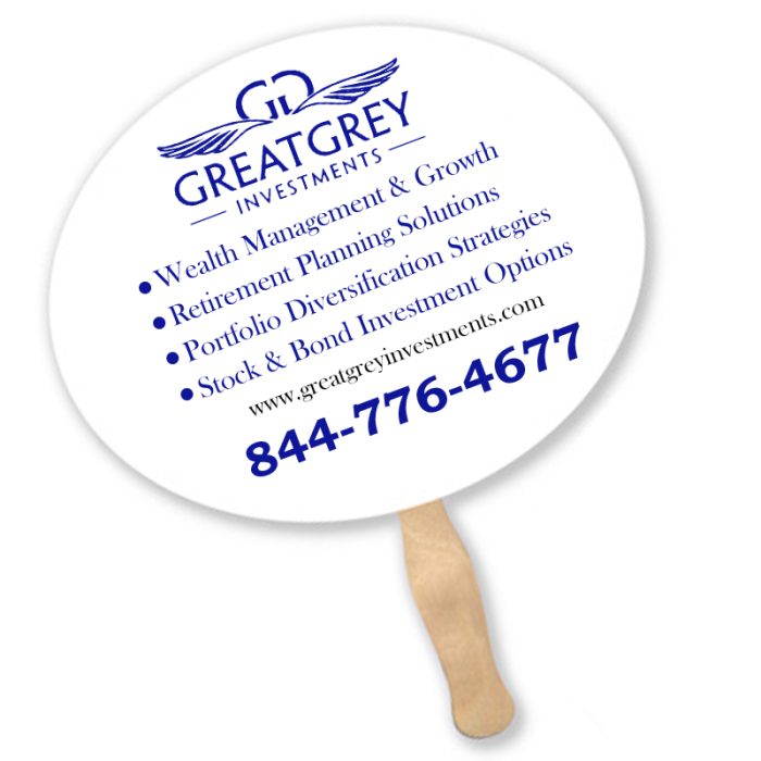 Customized Horizontal Oval Lightweight Two Sided Single Paper Hand Fans 