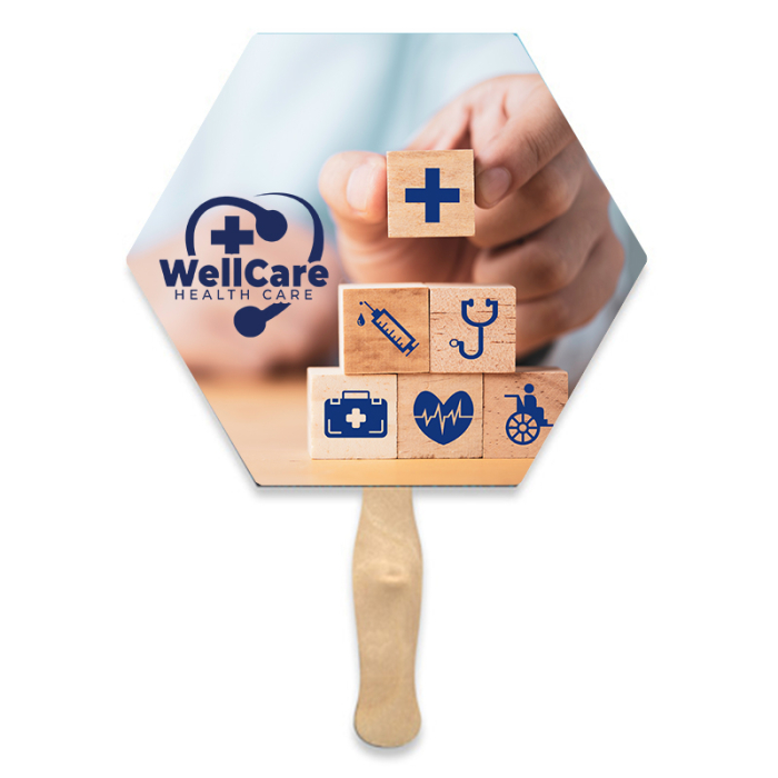 Customized Lightweight Single Sided Hexagon Shape Paper Hand Fans