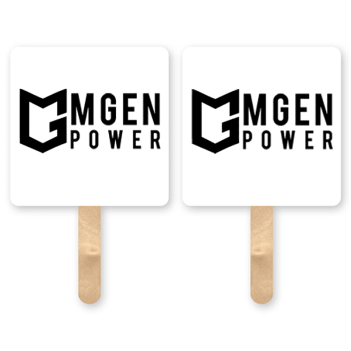 Customized Mini Square Shape Sandwich Hand Fans with Wood Stick Handle