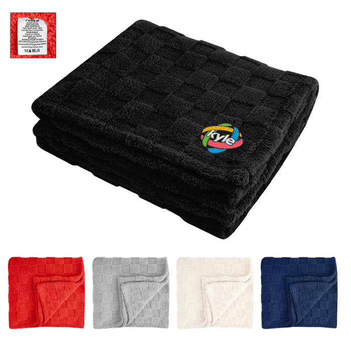 Customized rPET Checkered Sherpa Blankets