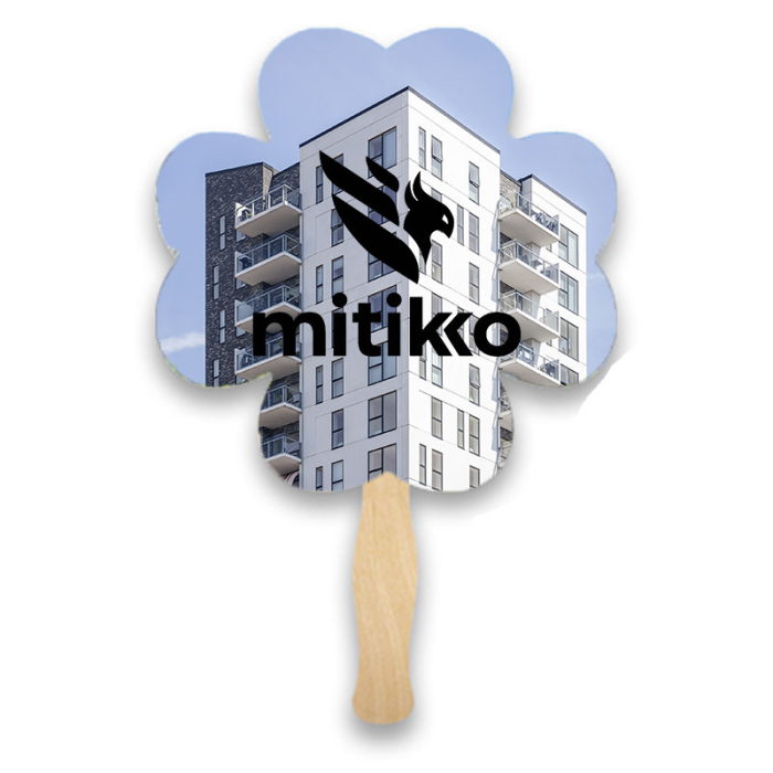 Imprinted Lightweight Single Sided Clover Shape Paper Hand Fans 